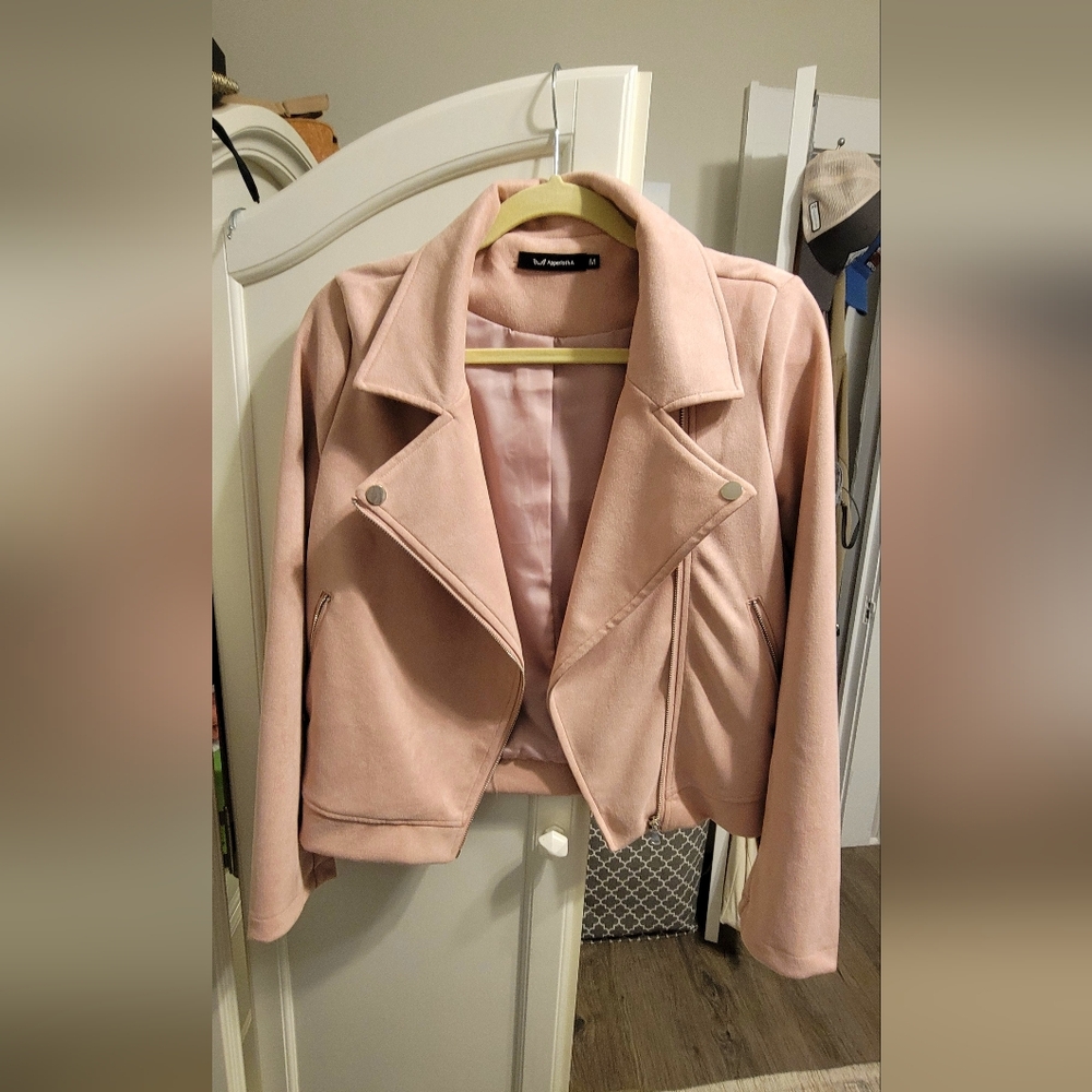 Apperloth Pink Faux Suede Moto Jacket